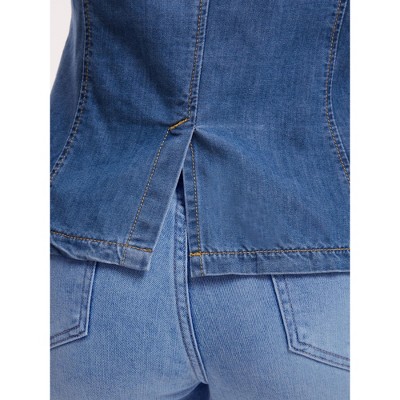INSPIRE CHIC Women's Notched Lapel Collar Long Sleeve Button Back Slit Fitted Denim Jacket X-Large Blue — фото 4