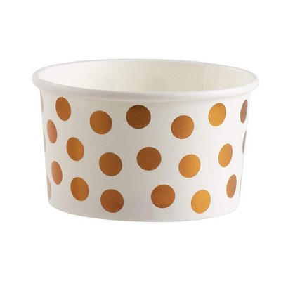 Juvale 50-Pack 8oz Disposable Paper Ice Cream Cup Dessert Bowls Treat Cups, Rose Gold White Foil Polka Dots