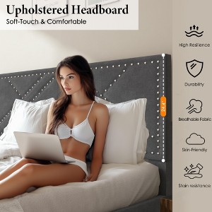 CSBDHome Upholstered Bed Frame with Headboard - 1 of 4