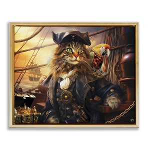 Stupell Industries Pirate Cat on Ship Black Framed Floater Canvas Wall Art - 1 of 4