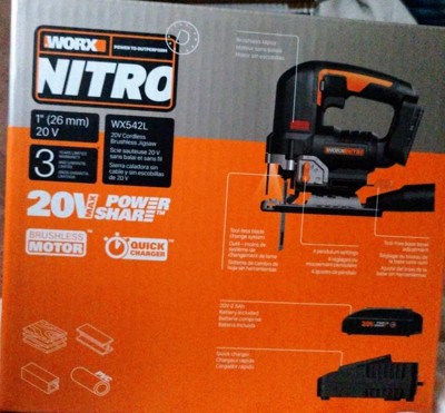 Worx Wx542l Nitro 20v Power Share Cordless Jigsaw With Brushless Motor  (battery & Charger Included) : Target