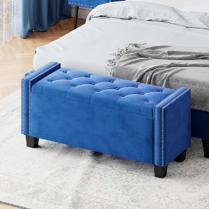 VYNXARIA Upholstered Velvet Storage Ottoman Bench for Bedroom, End of Bed Bench with Rivet Design, Tufted Foot Rest Stool - 1 of 4