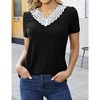 Womens Lace V Neck Short Sleeve Shirts Summer Tunic Blouse for Women T-Shirts - 4 of 4