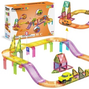 PICASSO-TILES 61pc Magnetic Tiles for Kids, Mini Diamond Race