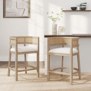 Christopher Knight Home Marni Contemporary Rubberwood Upholstered Counter Stools with Curved Rattan Back (Set of 2) - 1 of 4