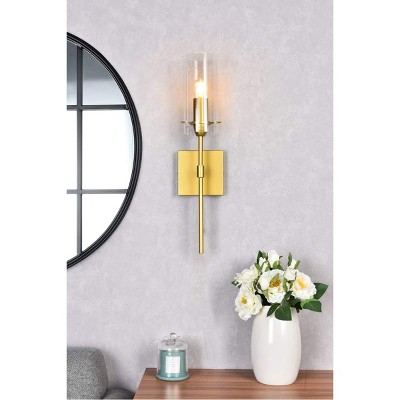 Elsreth Brass Cylinder Dimmable Wall Sconce with Clear Glass Shade