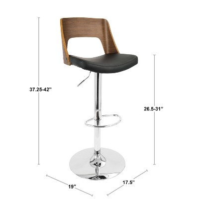 Valencia Mid-Century Adjustable Black Faux Leather Barstool Set