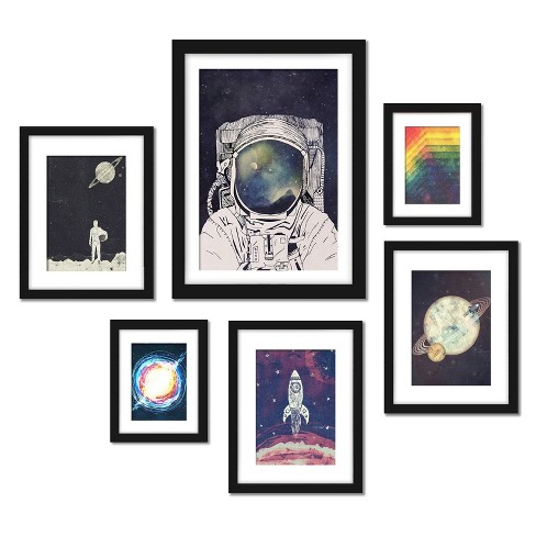 set Of 6 Framed Prints Gallery Wall Art Set Outer Space Astronaut