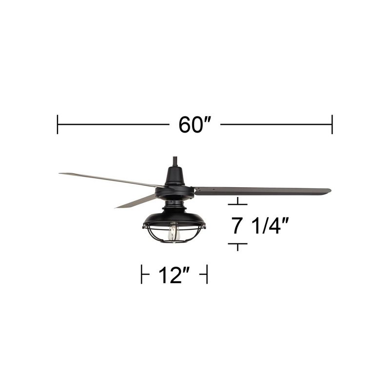 60" Casa Vieja Turbina Industrial Modern Indoor Outdoor Ceiling Fan with LED Light Remote Control Matte Black Caged Damp Rated for Patio Exterior, 4 of 10