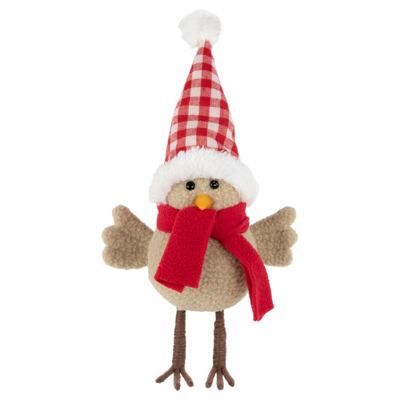 Northlight 10" Beige Standing Bird with Red Scarf and Plaid Hat Christmas Figure, 2 of 5