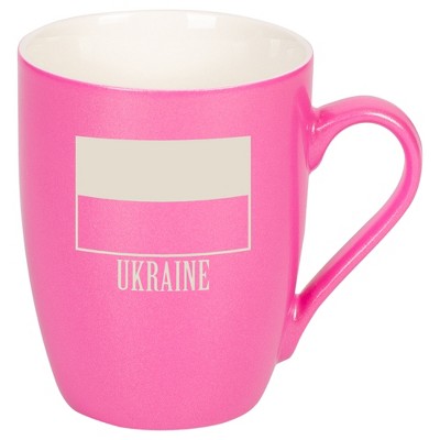Elanze Designs Ukraine Ukrainian Flag 10 Ounce Ceramic Laser-Etched Engraved Drinkware Mug, Metallic Princess Pink