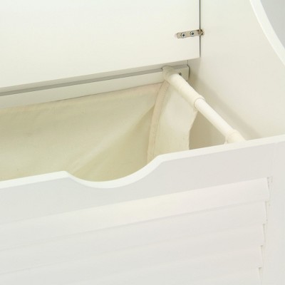 White Wooden Hamper Bench with Shutter Front and Lid