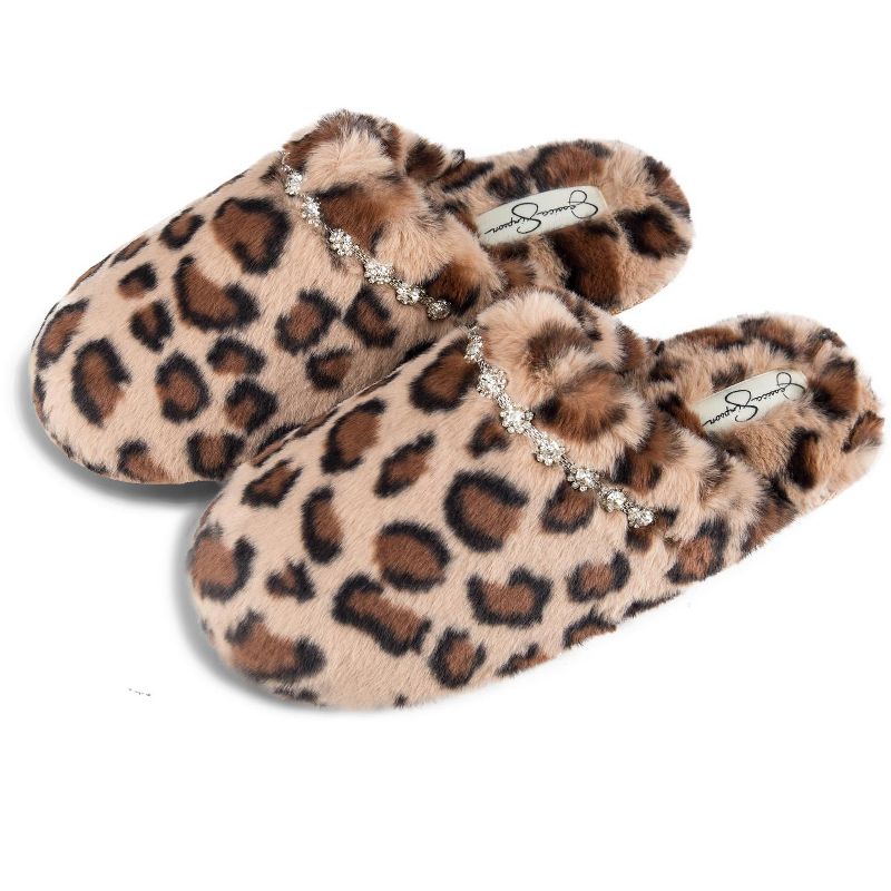 Jessica Simpson Women's Indoor/Outdoor Plush Bejeweled Slip-On Scuff Slippers, 4 of 6