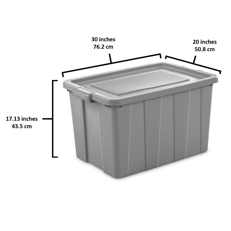 Sterilite 30 Gallon Tuff1 Storage Tote, Stackable Bin with Lid, Plastic Container to Organize Garage, Basement, Attic, Gray Base and Lid, 4-Pack, 3 of 6
