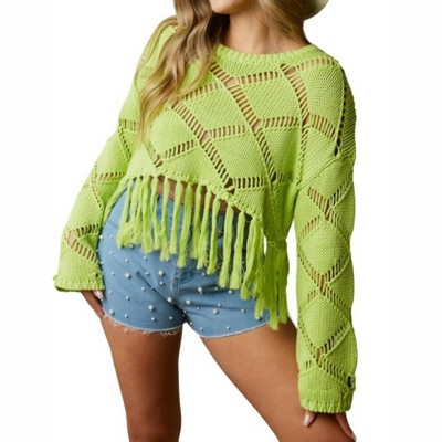 Women's Diamond Open-Stitch Knit Top - Peach Love