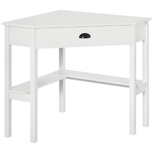 Aghana Digitals White Corner Workstation: Compact Triangle Desk with Drawer & Storage Shelves for - 1 of 4
