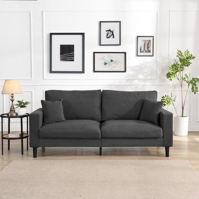 NicBex Corduroy Loveseat Sofa,Sofa with Wooden Frame and 2 Pillows,Modern Upholstered Sofa for Living Room,Office