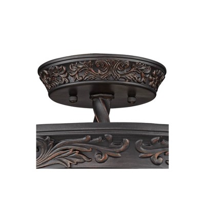 Elegant Scroll Rubbed Bronze Semi-Flushmount Ceiling Bowl Light, 20" Wide