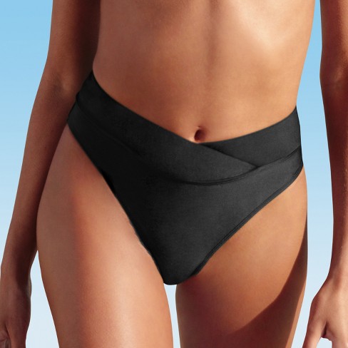 Women's V Cut Bikini Bottom Swimsuit - Cupshe-S-Black