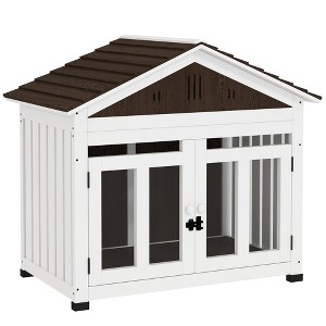 PawHut 40"L Dog House Outdoor Indoor, Wooden Dog Kennel for Small, Medium, Large Dogs, with Air Vents & Elevated Removable Floor, Magnetic Doors - 1 of 4