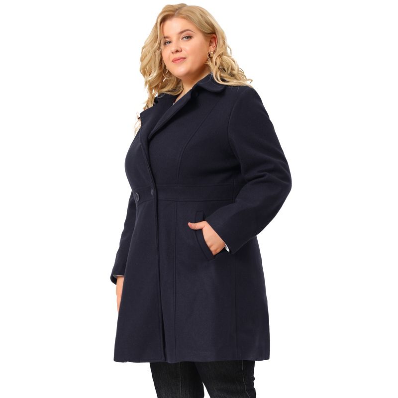 Agnes Orinda Women's Plus Size Notched Lapel Single Breasted Winter Long Pea Coat, 4 of 7