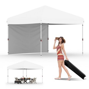 10'x10' Pop Up Canopy,Waterproof & UV-Resistant Outdoor Canopy with Center Lock and 1 Sidewalls,for Picnics, Camping,Beach,and Outdoor - 1 of 4