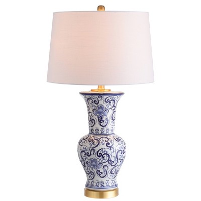 28.5" Leo Chinoiserie Table Lamp (Includes LED Light Bulb) Blue - JONATHAN Y