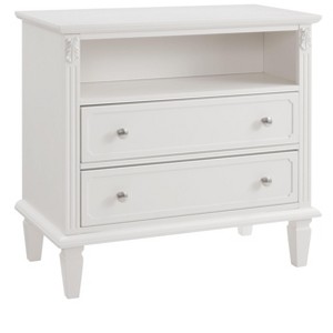 TiramisuBest Open Space and 2 Drawers Dresser Nightstand with Charging Station, Farmhouse End Table with USB Ports and Outlets, Fluted Pilas - 1 of 4