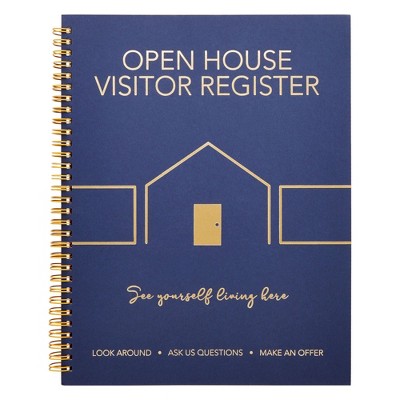 Juvale 2-Pack Sign In Book for Open House Visitors, Guest Registry with 2-Pack Realtor Tent Cards for Real Estate Agent Supplies, Navy Blue, 8.5x11