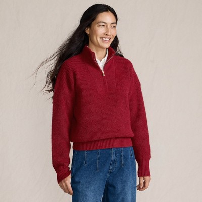Lands' End Women's Fuzzy Wedged Quarter Zip Sweater