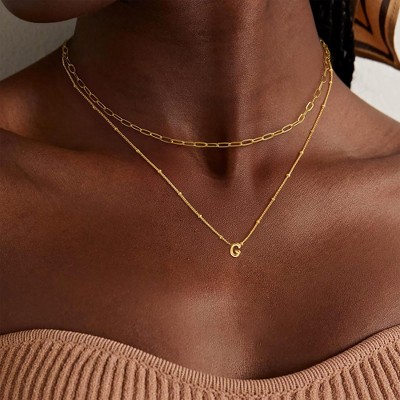 Turandoss 2PCS Dainty Gold Initial Necklaces for Women Trendy, Layered Bubble Pendent Necklace, Gold Jewelry for Women, Birthday Gifts for Her