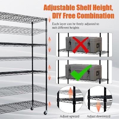 4-Tier Adjustable Storage Shelving with Wheels - 4-Shelf Adjustable Shelf, Wire Shelving Storage Shelves
