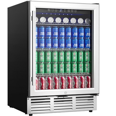 Simzlife 4.65 Cu.Ft/180 Cans Mini Beverage Refrigerator, Fridge Cooler with Glass Door, Adjustable Shelves, Digital Control,LED Light, Reversible Door