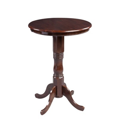 Round Wooden Pub Bar Height Table with Turned Pedestal Base Brown - Benzara