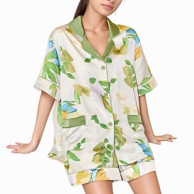 Anna-Kaci Lounge Women's Floral Print Pajama Set with Button-Up Short Sleeve Top and Matching Shorts