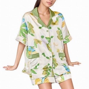 Anna-Kaci Lounge Women's Floral Print Pajama Set with Button-Up Short Sleeve Top and Matching Shorts - 1 of 4