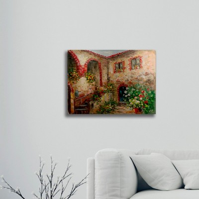 Tuscan Courtyard 16x22 Brushed Aluminum Floating Landscape Art