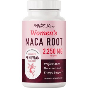 Organic Maca Root Capsules for Women, Peruvian Maca 2250MG Extra Strength, Supports Energy, Hormone Balance & Menopause, SMNutrition, 120ct - 1 of 4