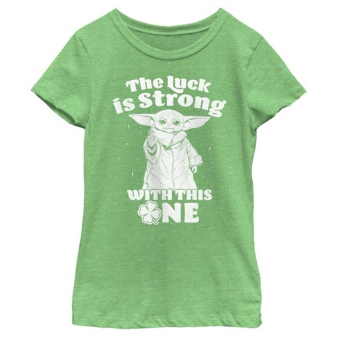 Girl's Star Wars: The Mandalorian Grogu St. Patrick's Day Stars Luck is Strong with this One T-Shirt - image 1 of 4