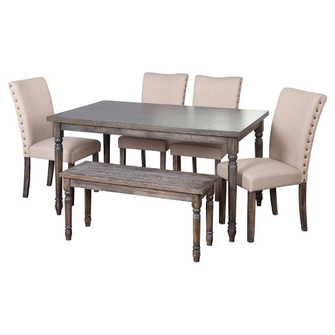 6pc Burntwood Parson Dining Set With Bench Weathered Gray Buylateral Target