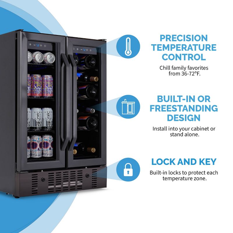 Newair 24" Wine and Beverage Refrigerator and Cooler, 18 Bottle and 60 Can Capacity, Built-in Dual Zone Fridge in Black Stainless Steel, 4 of 13
