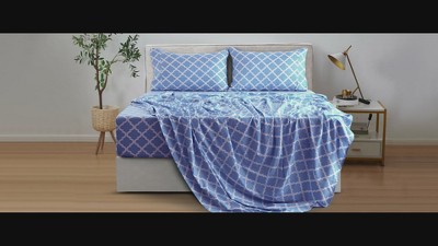 Navy Blue and White Microfiber Twin XL Deep Pocket Sheet Set