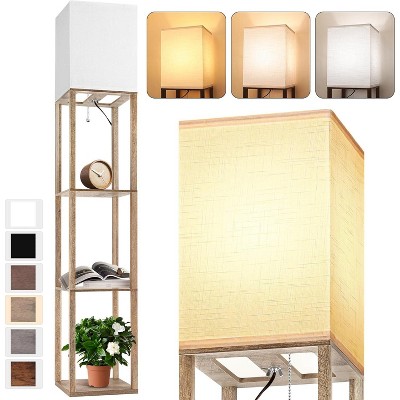 Floor Lamp with Shelves for Living Room, Shelf Floor Lamp with 3 CCT LED Bulb, Corner Display Standing Column Lamp