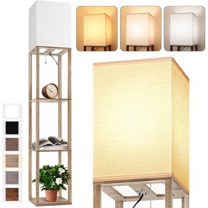 Floor Lamp with Shelves for Living Room, Shelf Floor Lamp with 3 CCT LED Bulb, Corner Display Standing Column Lamp - 1 of 4