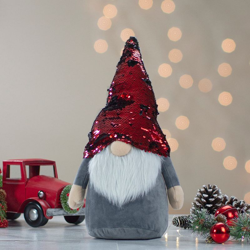 Northlight 11" Standing Gnome Christmas Decoration with Red Flip Sequin Hat, 3 of 8
