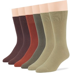 Men Dress Solid Socks Cotton - 6 Pack - Casual, Crew, Lightweight, Business - Shoe 9-12 L, 12-15 XL - Black, Brown, Beige| 7BIGSTARS KINGDOM - 1 of 4