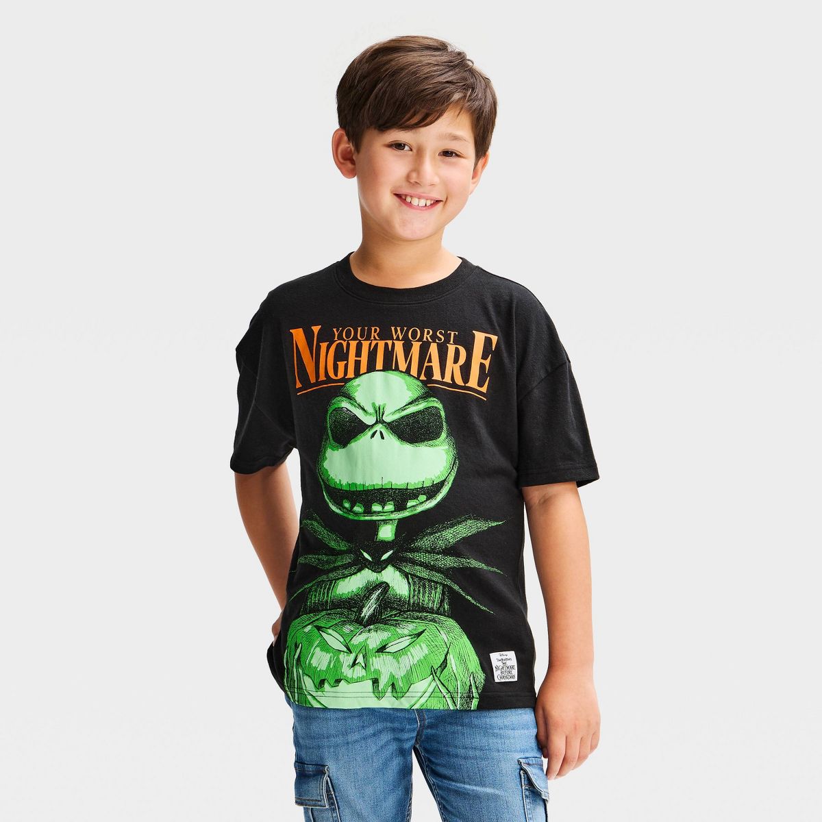 Boys' Disney The Nightmare Before Christmas Short Sleeve Glow in the Dark Halloween Graphic T-Shirt - Black