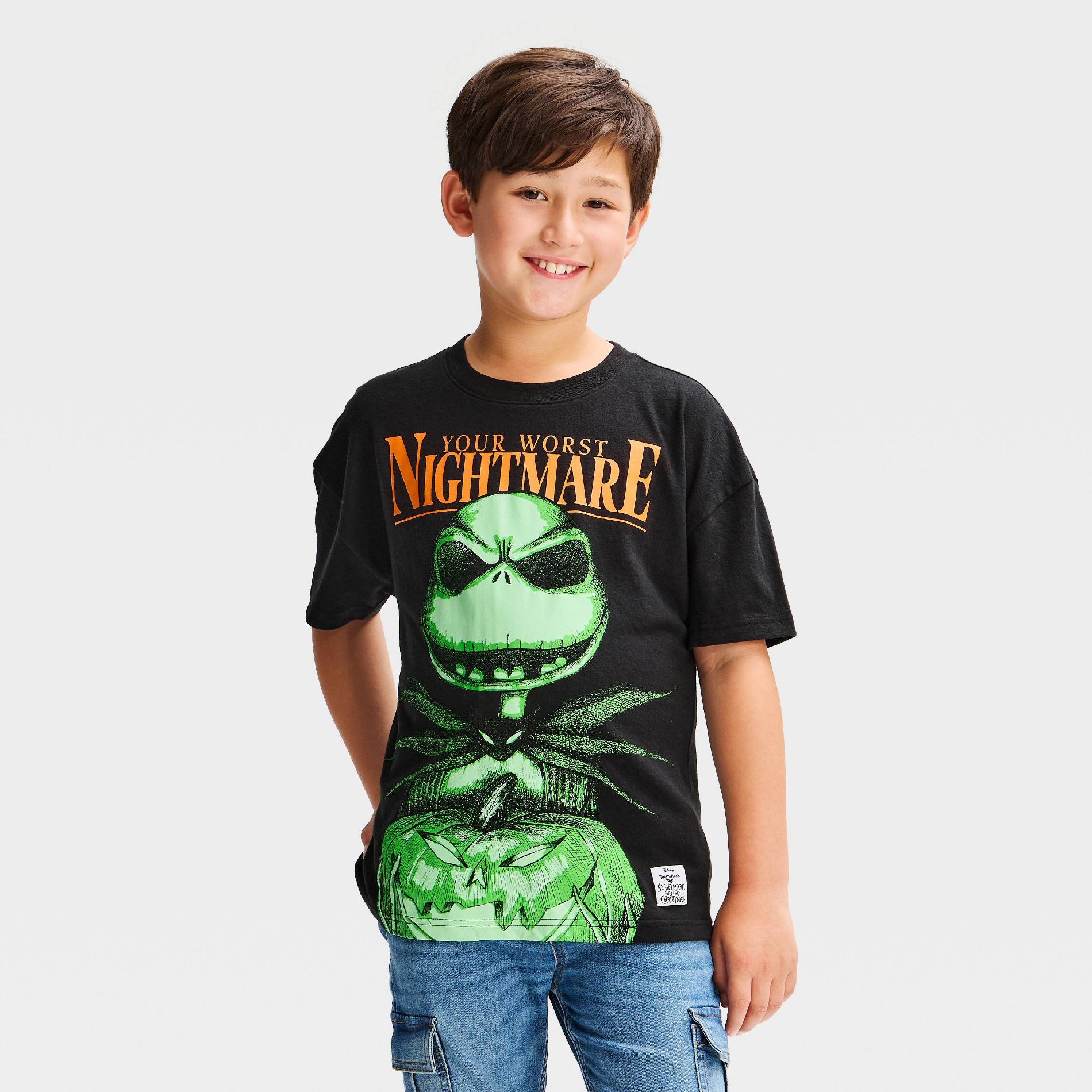 Boys' Disney The Nightmare Before Christmas Short Sleeve Glow in the Dark Halloween Graphic T-Shirt - Black