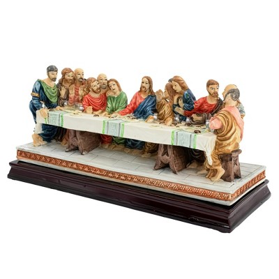 Hand-Painted Resin Last Supper Sculpture on Wood Plinth