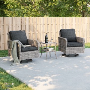 Sonkuki Patio Bistro Sets, 3- Piece Outdoor Swivel Rocking Chairs Set of 2 with Rattan Side Table for Patio Porch Pool - 1 of 4